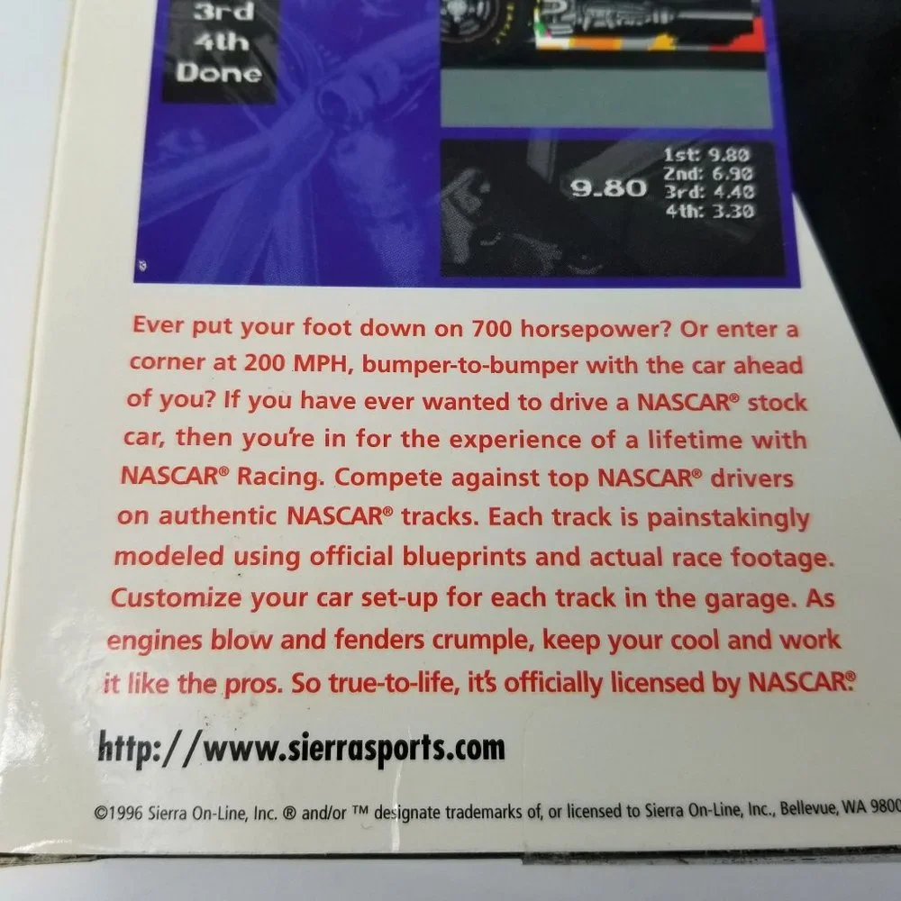 Nascar Racing Windows PC CD Rom Game Car Auto Track All American Sports 1996